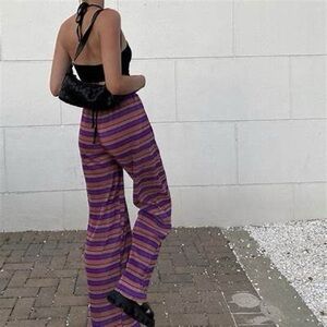 Nasty Gal - Striped Plisse High Wasted Bias Cut Pants